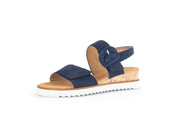 Gabor Damen Keilsandalen, Frauen Sandalen,Moderate Mehrweite (G),Wedge-Heel,bequem,Sommerschuhe,Freizeitschuhe,Blue (Kork/Creme),40.5 im Sale